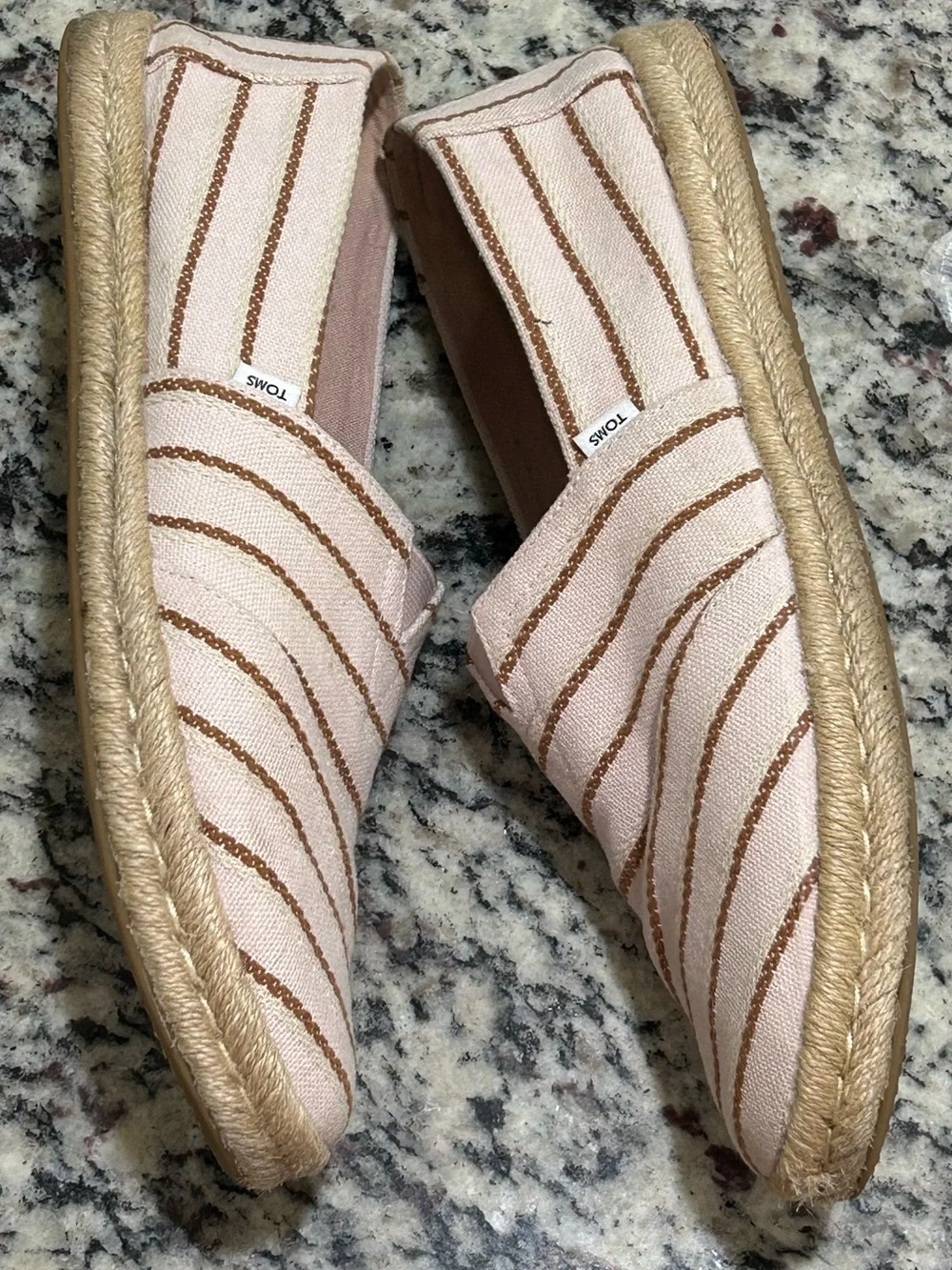TOMS Women’s Cream Canvas Slip-On Espadrilles with Brown Stripes